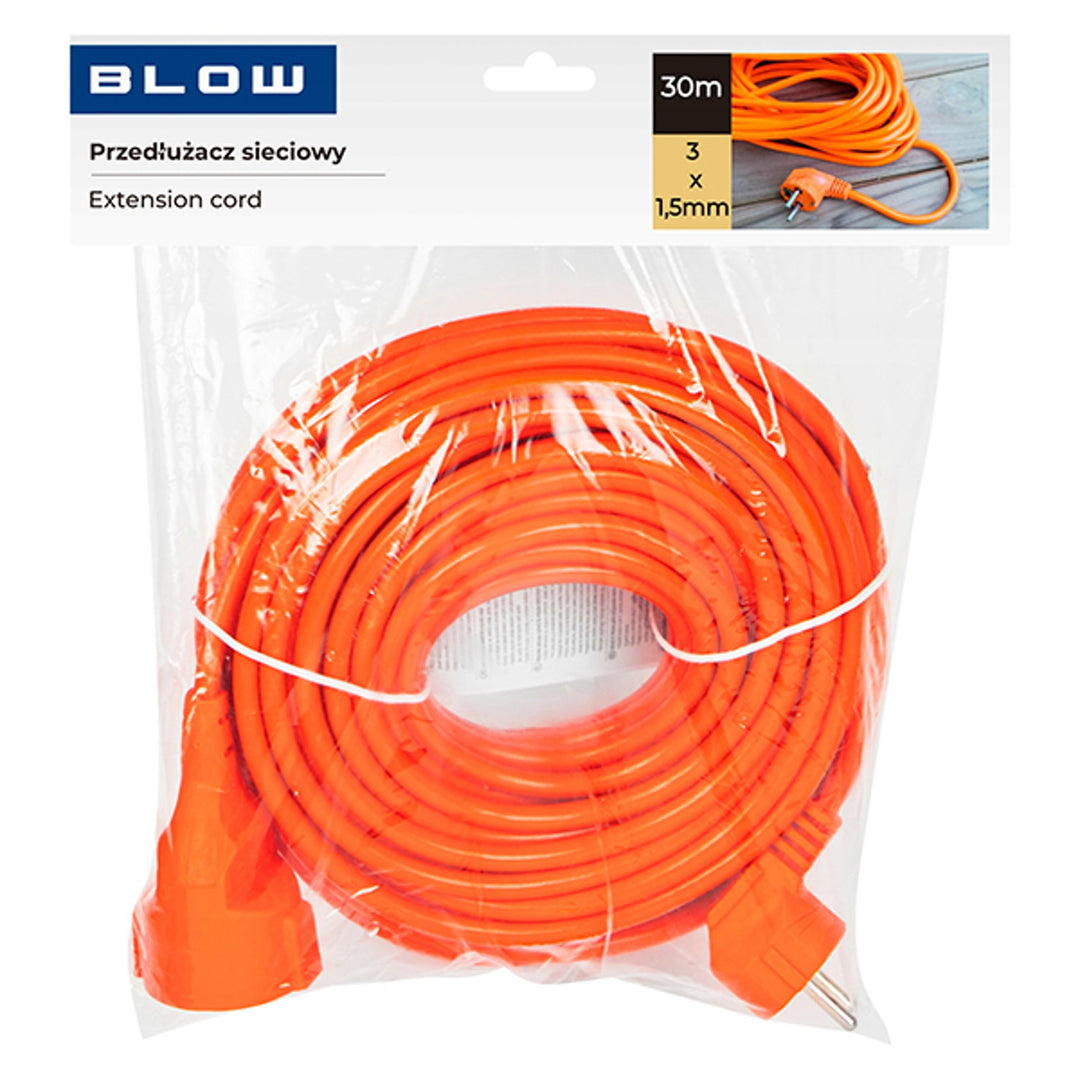 Prelungitor de rețea Blow, culoare portocaliu, lungime 30 m, priză cu împământare, PR-160