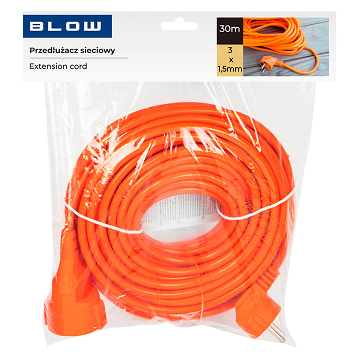 Prelungitor de rețea Blow, culoare portocaliu, lungime 30 m, priză cu împământare, PR-160