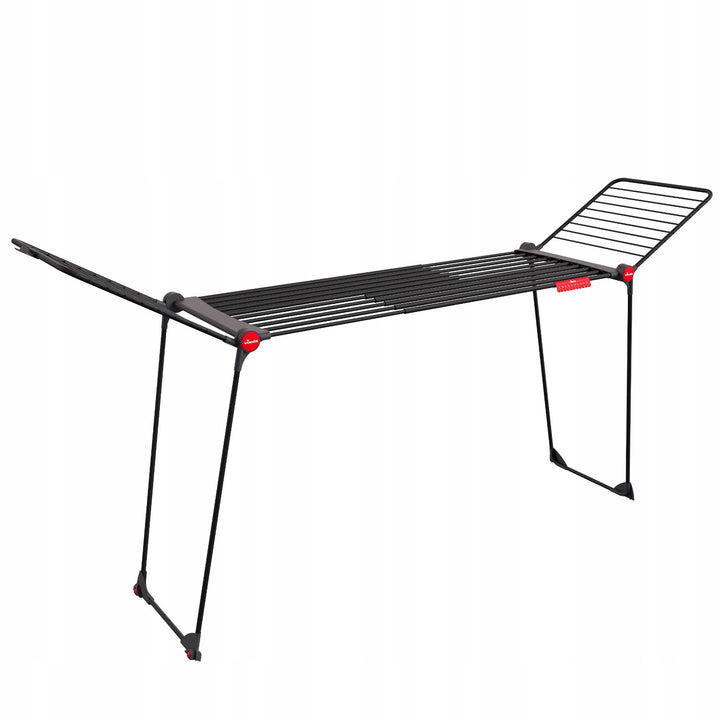 Uscător de rufe Vileda Infinity Flex Ultimate, culoare neagră, suprafață de uscare de până la 30 m, extensibil, cadru înălțat, suporturi pentru lenjerie, roți încorporate, 179620