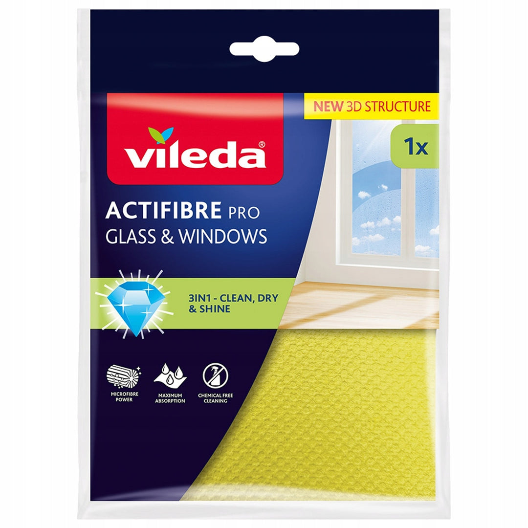 Cârpă Vileda Actifibre Pro pentru sticlă și geamuri, se poate spăla la mașina de spălat, strat de PVA, fără urme și pete, curăță doar cu apă, 183298