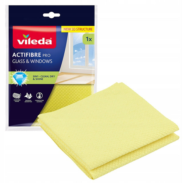 Cârpă Vileda Actifibre Pro pentru sticlă și geamuri, se poate spăla la mașina de spălat, strat de PVA, fără urme și pete, curăță doar cu apă, 183298