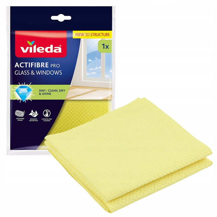 Cârpă Vileda Actifibre Pro pentru sticlă și geamuri, se poate spăla la mașina de spălat, strat de PVA, fără urme și pete, curăță doar cu apă, 183298