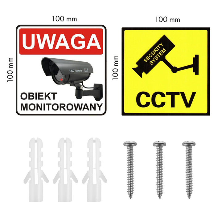 Cameră de supraveghere falsă cu alimentare solară, LED intermitent, senzor de mișcare, iluminare LED, autocolante incluse în set, SOL1800S/B, 2 bucăți