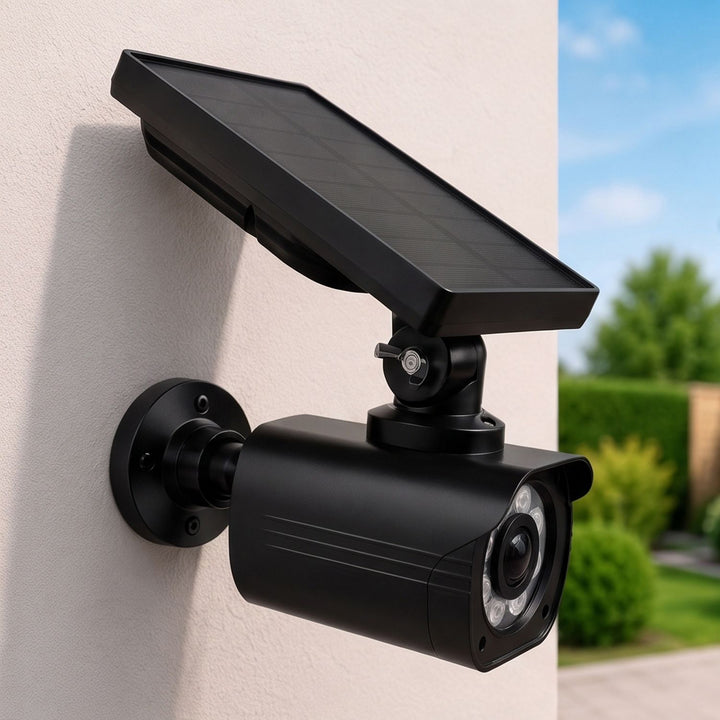 Cameră de supraveghere falsă cu alimentare solară, LED intermitent, senzor de mișcare, iluminare LED, autocolante incluse în set, SOL1800S/B, 2 bucăți