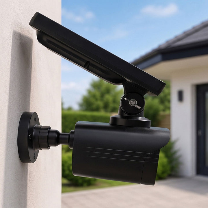 Cameră de supraveghere falsă cu alimentare solară, LED intermitent, senzor de mișcare, iluminare LED, autocolante incluse în set, SOL1800S/B, 2 bucăți