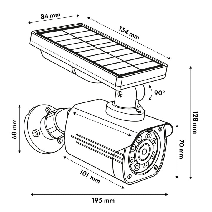 Cameră de supraveghere falsă cu alimentare solară, LED intermitent, senzor de mișcare, iluminare LED, autocolante incluse în set, SOL1800S/B, 4 bucăți
