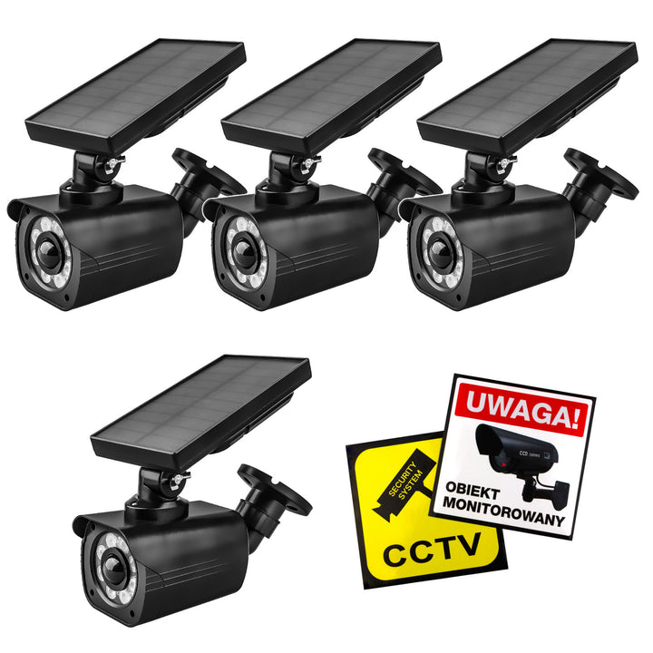 Cameră de supraveghere falsă cu alimentare solară, LED intermitent, senzor de mișcare, iluminare LED, autocolante incluse în set, SOL1800S/B, 4 bucăți