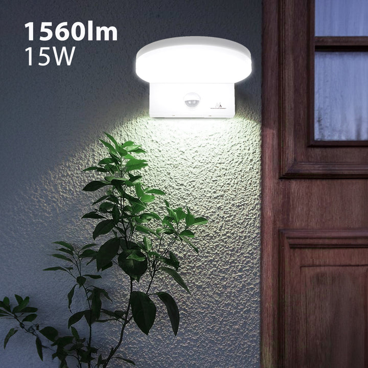 Lampă LED cu senzor de mișcare Maclean, senzor de mișcare PIR, culoare albă, 15 W, IP65, 1560 lm, lumină albă neutră (4000 K) MCE344 W, 2 bucăți