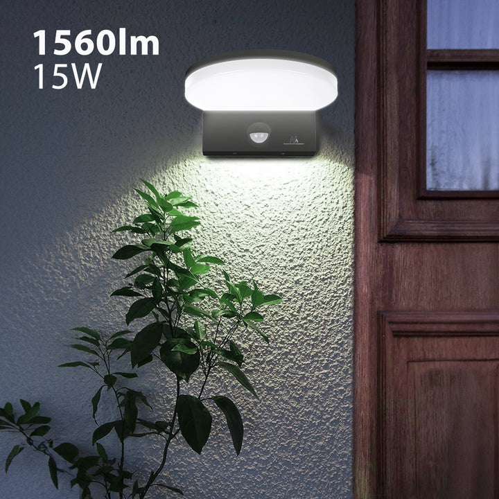 Lampă LED cu senzor de mișcare Maclean, senzor de mișcare PIR, culoare neagră, 15 W, IP65, 1560 lm, culoare albă neutră (4000 K) MCE344 B, 2 bucăți