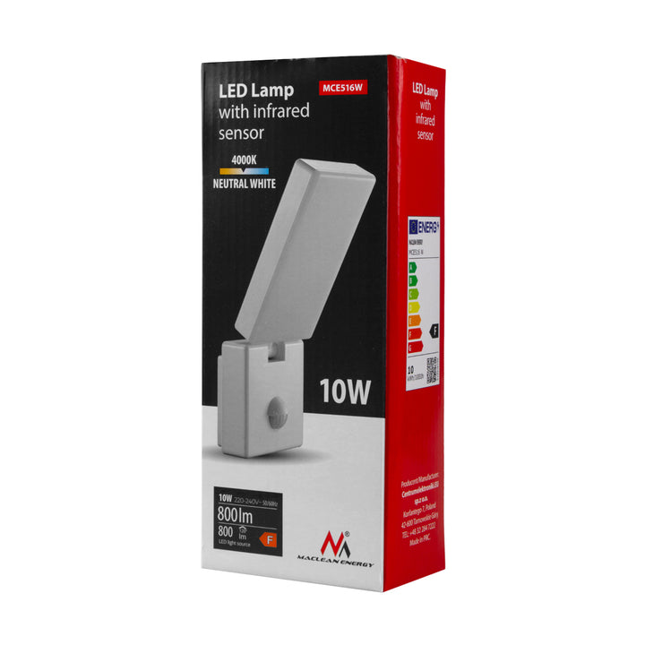 Lampă LED cu senzor de mișcare Maclean, senzor de mișcare PIR, culoare albă, 10 W, IP65, 800 lm, lumină albă neutră (4000 K) MCE516 W, 2 bucăți