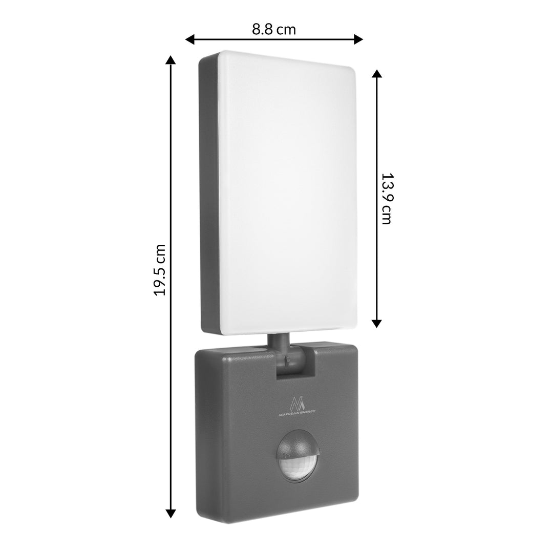 Lampă LED cu senzor de mișcare Maclean, senzor de mișcare PIR, culoare gri, 10 W, IP65, 800 lm, lumină albă neutră (4000 K) MCE516 GR, 2 bucăți
