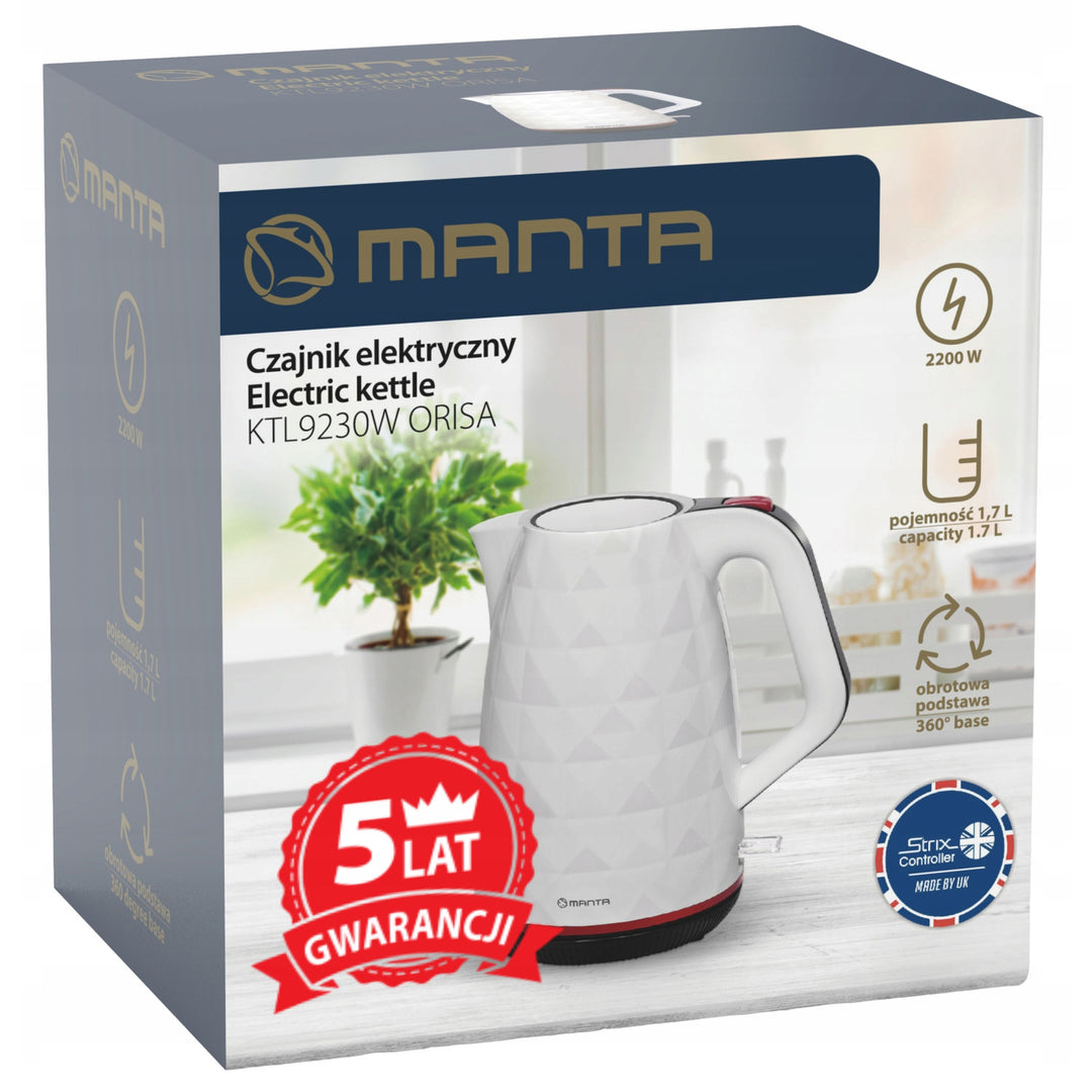 Ceainic electric fără fir Manta ORISA 1,7 L, 2200 W, alb