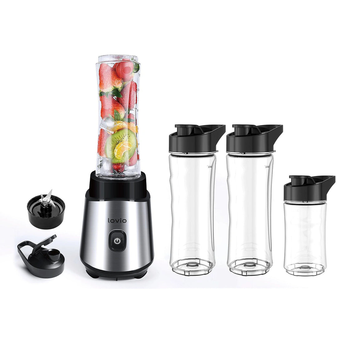 Blender cu recipient LOVIO LVJBL001, putere 500 W, recipient din sticlă de 600 ml, 3 sticle