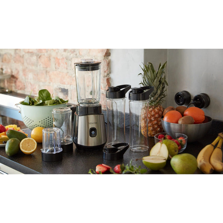 Blender cu recipient LOVIO LVJBL001, putere 500 W, recipient din sticlă de 600 ml, 3 sticle