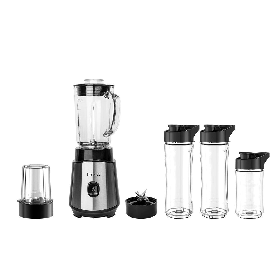 Blender cu recipient LOVIO LVJBL001, putere 500 W, recipient din sticlă de 600 ml, 3 sticle