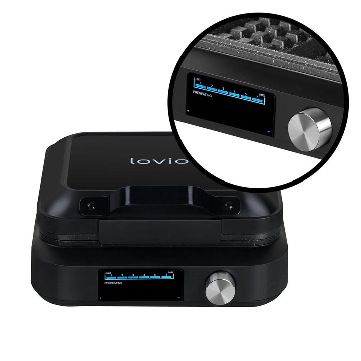 Aparat de vafe LOVIO PerfectCrisp, 2 vafe mari, 1500 W, 6 niveluri de coacere, LVWF002BK