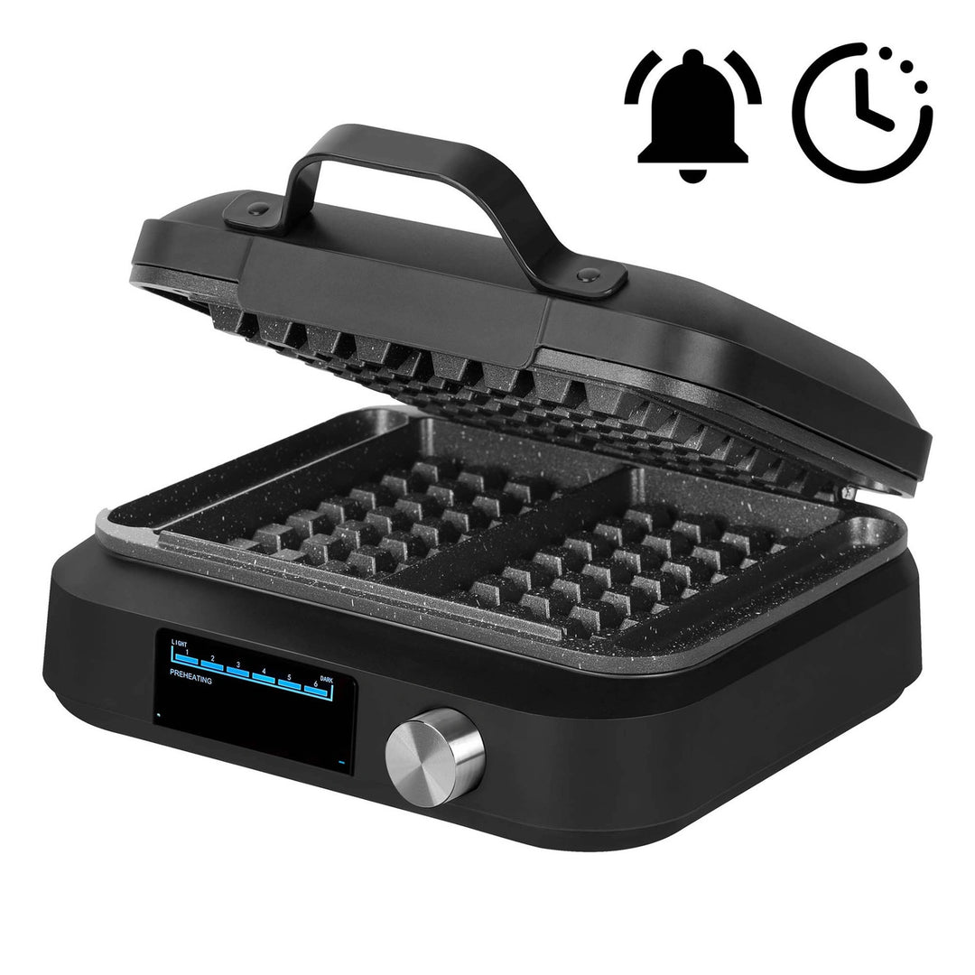 Aparat de vafe LOVIO PerfectCrisp, 2 vafe mari, 1500 W, 6 niveluri de coacere, LVWF002BK