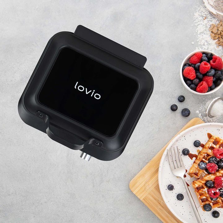 Aparat de vafe LOVIO PerfectCrisp, 2 vafe mari, 1500 W, 6 niveluri de coacere, LVWF002BK