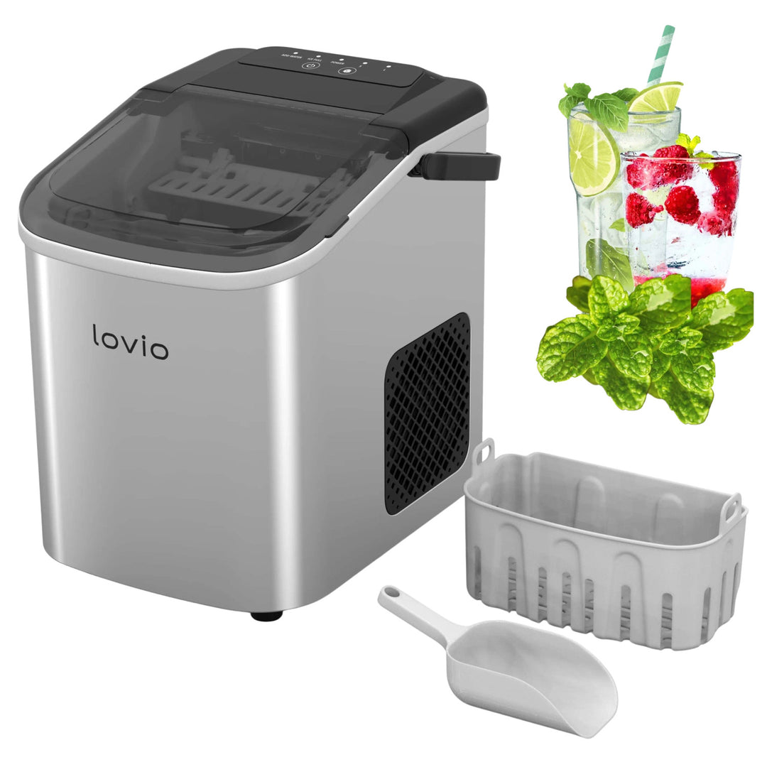 Mașină de gheață pentru uz casnic Lovio Crystal Ice, din oțel, argintie, gheață rapidă