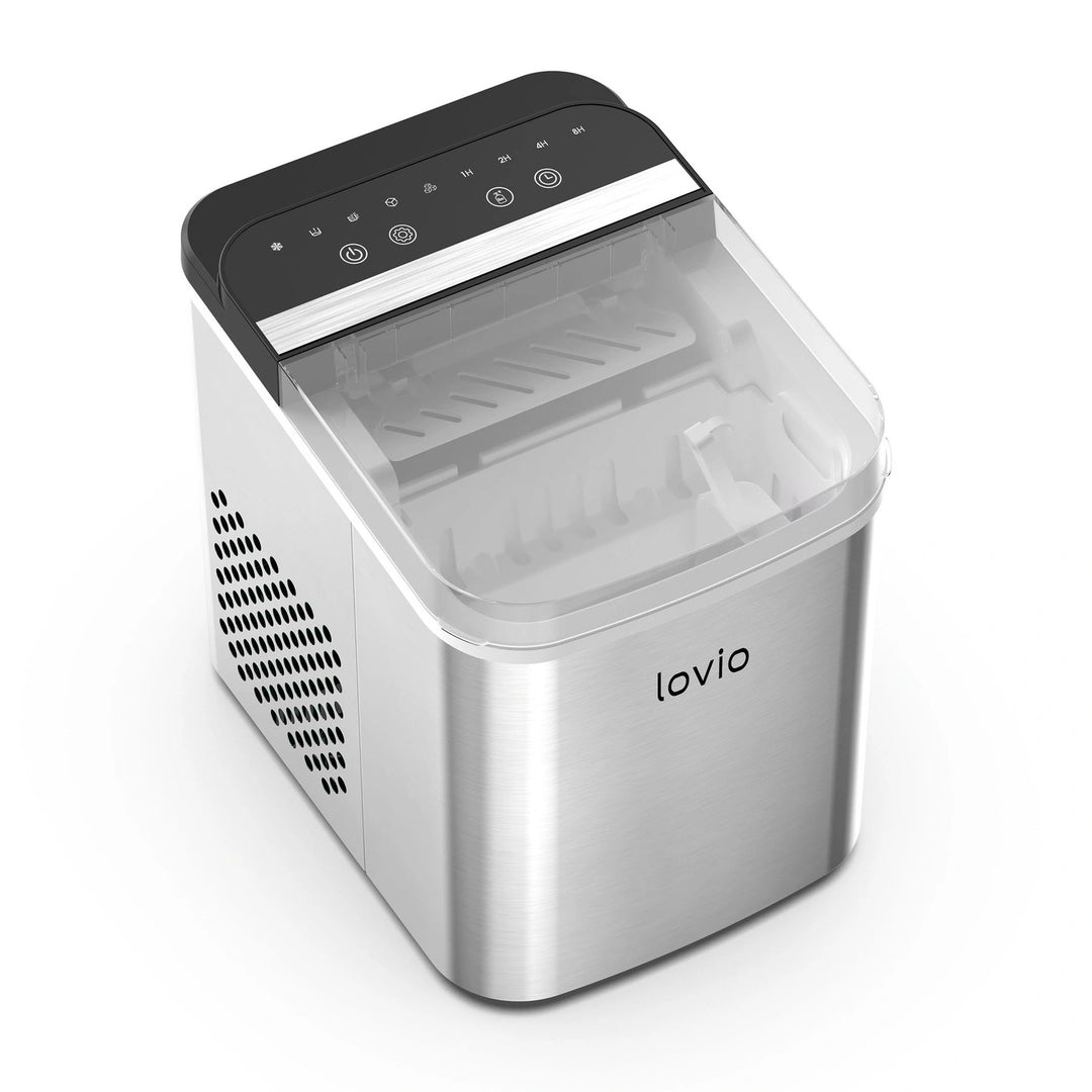 Mașină de gheață pentru uz casnic Lovio Crystal Ice Plus, din oțel, argintie, gheață rapidă