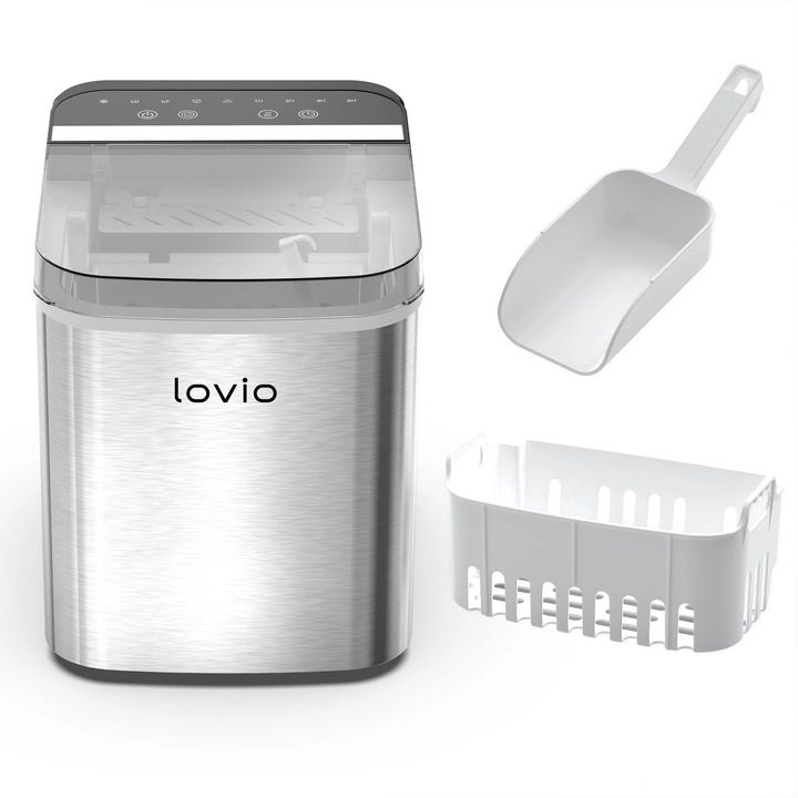 Mașină de gheață pentru uz casnic Lovio Crystal Ice Plus, din oțel, argintie, gheață rapidă