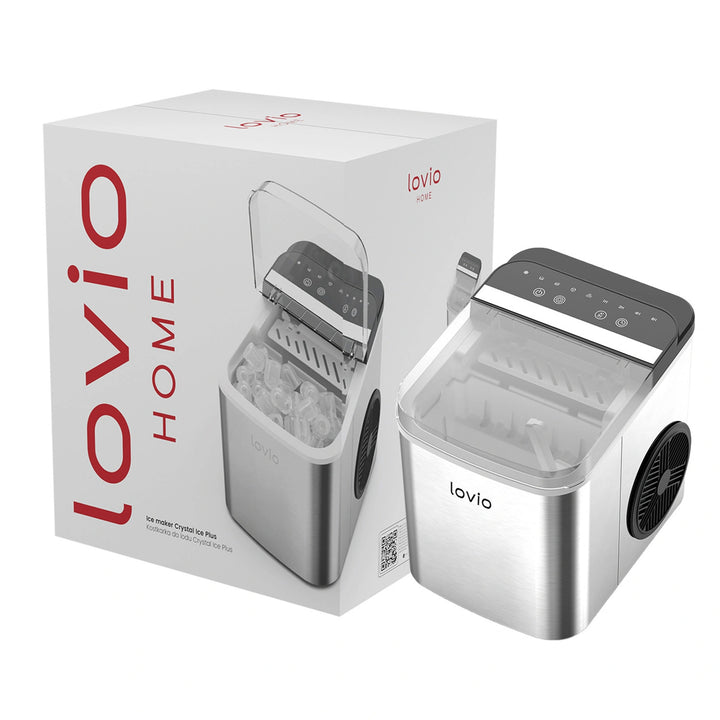 Mașină de gheață pentru uz casnic Lovio Crystal Ice Plus, din oțel, argintie, gheață rapidă