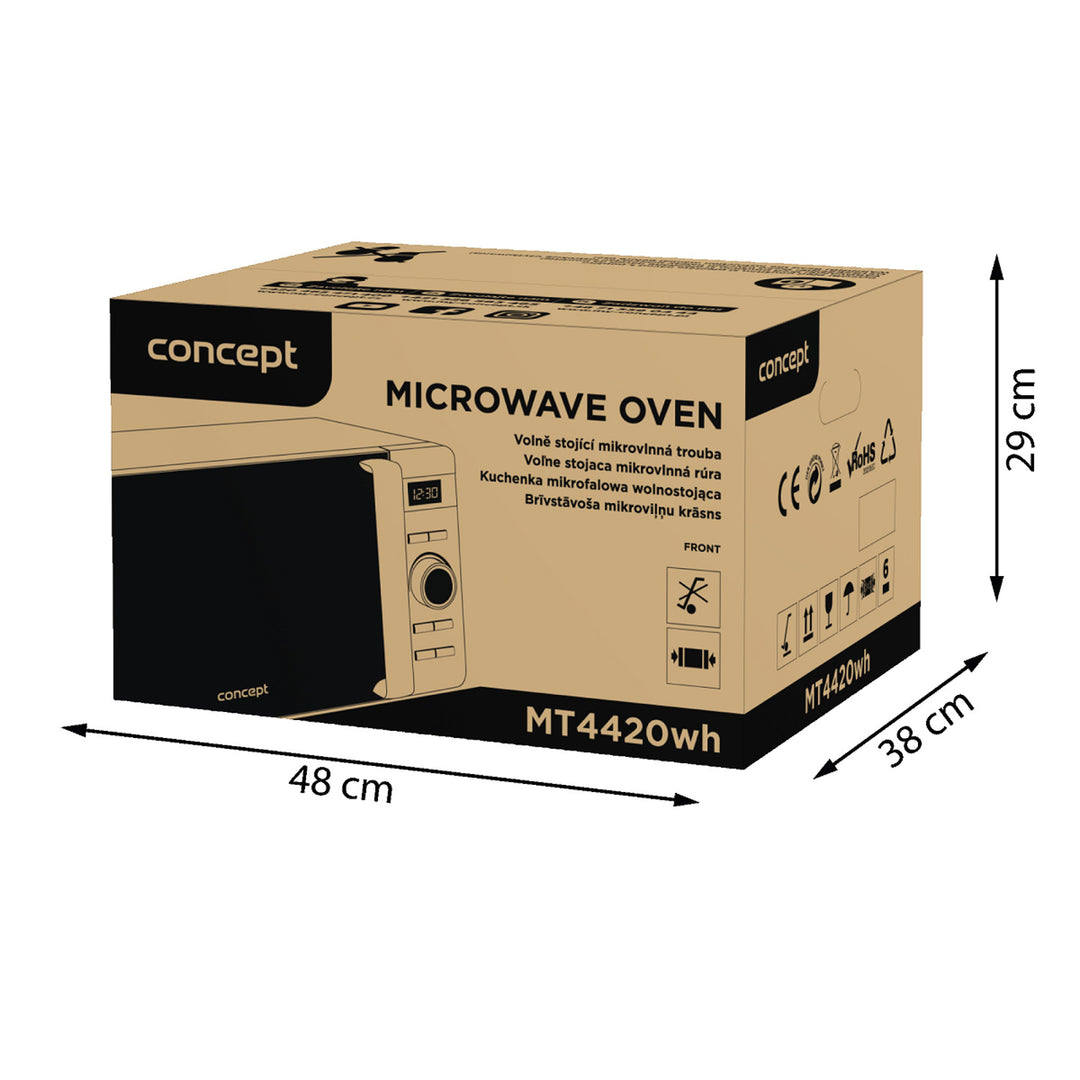 Cuptor cu microunde Concept, 5 niveluri de putere, funcție de decongelare, capacitate 20 L, putere 800 W, culoare albă, MT4420wh