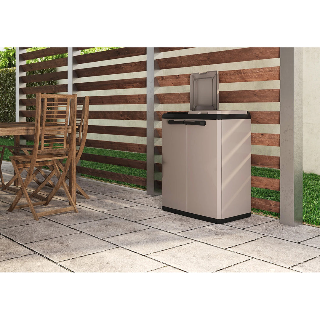 Dulap pentru sortarea deșeurilor Keter, capacitate 2x110 L, capac cu deschidere manuală, poate fi utilizat în exterior, 241065