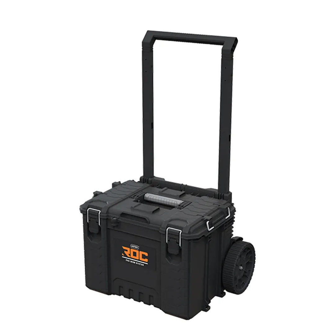 Set de 3 cutii de scule Keter ROC Pro Gear 2.0, capacitate totală de 110 L, protecție IP65, mâner telescopic detașabil, posibilitate de încuiere cu lacăt, 256982