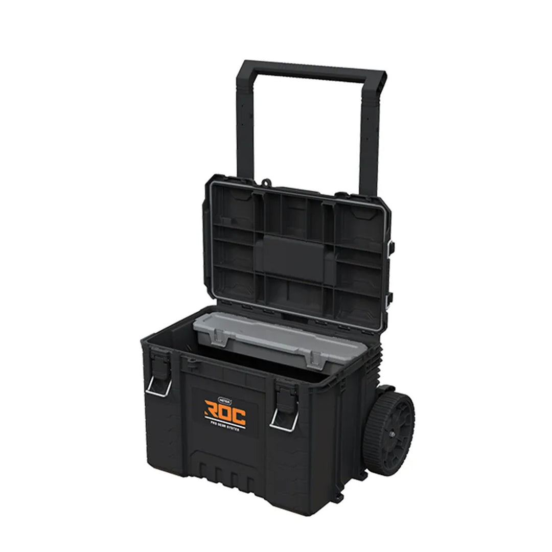 Set de 3 cutii de scule Keter ROC Pro Gear 2.0, capacitate totală de 110 L, protecție IP65, mâner telescopic detașabil, posibilitate de încuiere cu lacăt, 256982