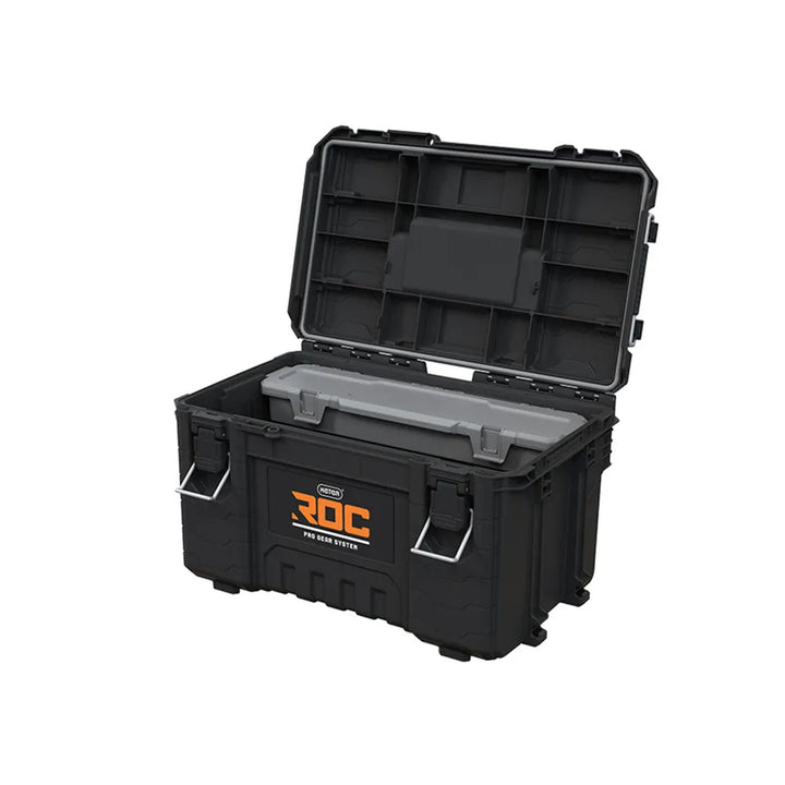 Set de 3 cutii de scule Keter ROC Pro Gear 2.0, capacitate totală de 110 L, protecție IP65, mâner telescopic detașabil, posibilitate de încuiere cu lacăt, 256982