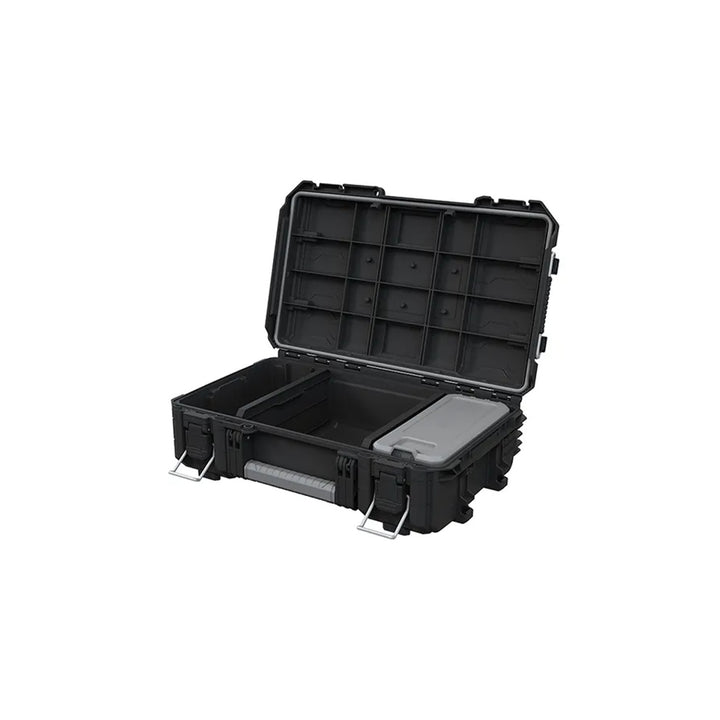 Set de 3 cutii de scule Keter ROC Pro Gear 2.0, capacitate totală de 110 L, protecție IP65, mâner telescopic detașabil, posibilitate de încuiere cu lacăt, 256982