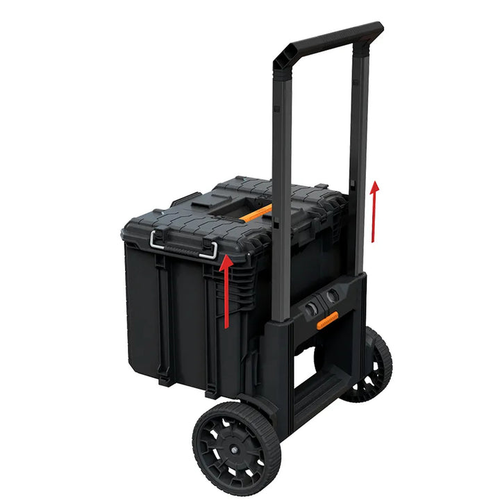 Set de 3 cutii de scule Keter ROC Pro Gear 2.0, capacitate totală de 110 L, protecție IP65, mâner telescopic detașabil, posibilitate de încuiere cu lacăt, 256982