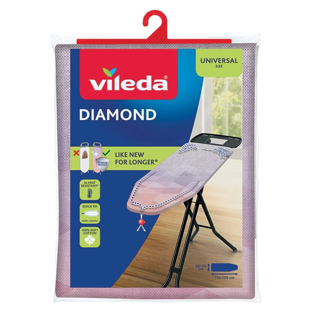 Husă pentru masa de călcat Vileda Diamond, lungime 110-130 cm, rezistentă la temperaturi ridicate, sistem Quick Fix, 142468