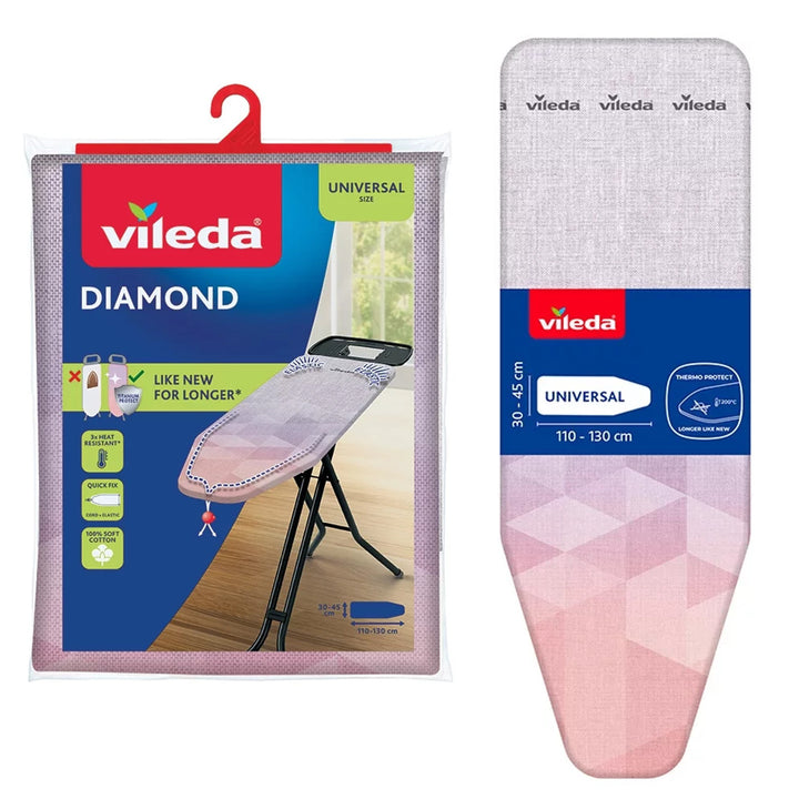 Husă pentru masa de călcat Vileda Diamond, lungime 110-130 cm, rezistentă la temperaturi ridicate, sistem Quick Fix, 142468