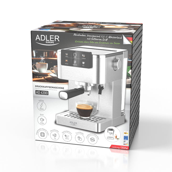 Mașină de cafea de 20 bar, Thermoblock, spumator de lapte, 5-în-1, Adler AD 4390