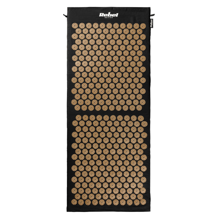 Covor terapeutic cu țepi pentru acupresură, cu pernă, 110x42 cm, XL, țepi aurii, Rebel Active