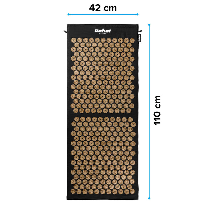 Covor terapeutic cu țepi pentru acupresură, cu pernă, 110x42 cm, XL, țepi aurii, Rebel Active