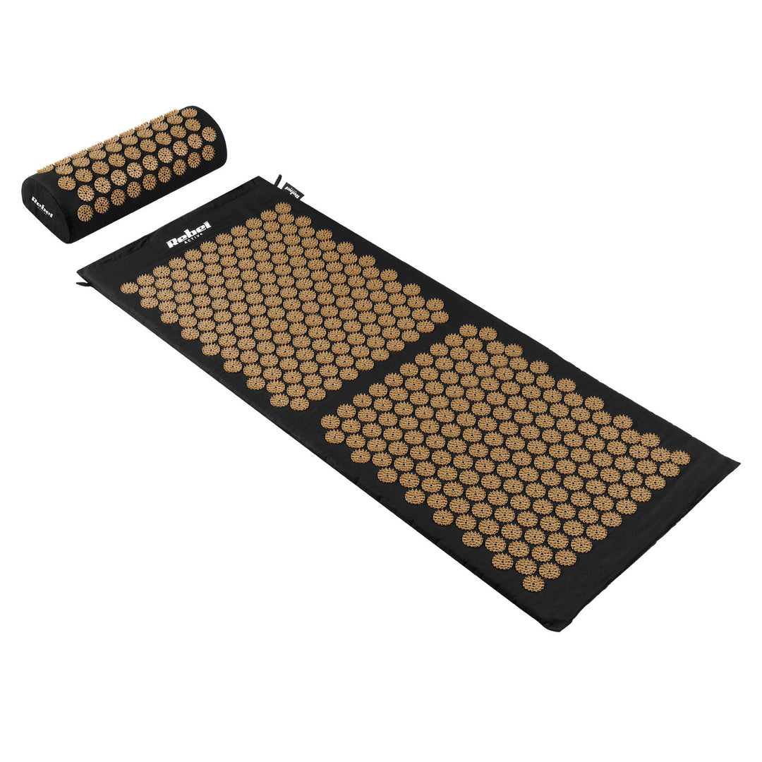 Covor terapeutic cu țepi pentru acupresură, cu pernă, 110x42 cm, XL, țepi aurii, Rebel Active