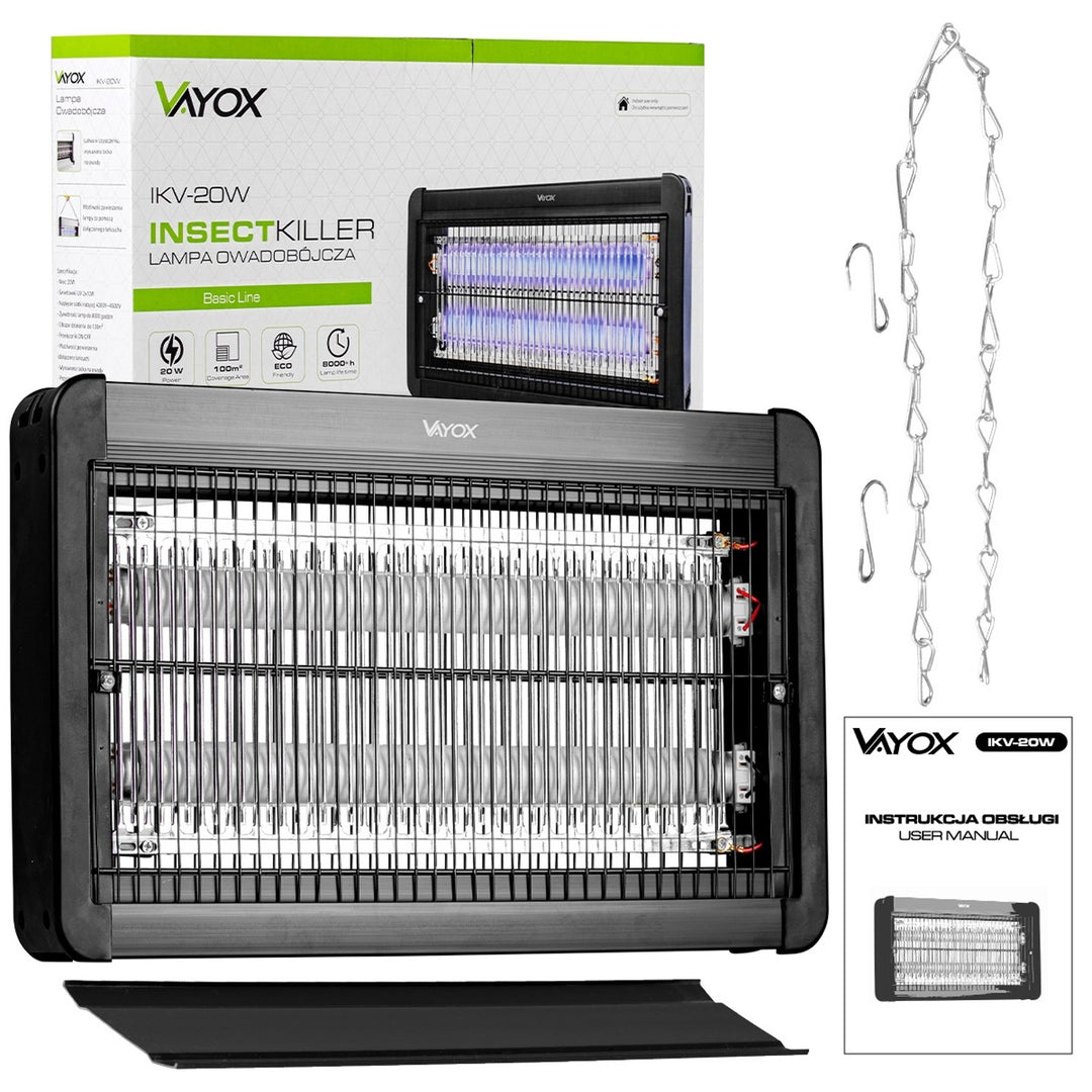 Lampă pentru uciderea insectelor (țânțari, muște, molii), capcană electrică, UV, 20 W, Vayox