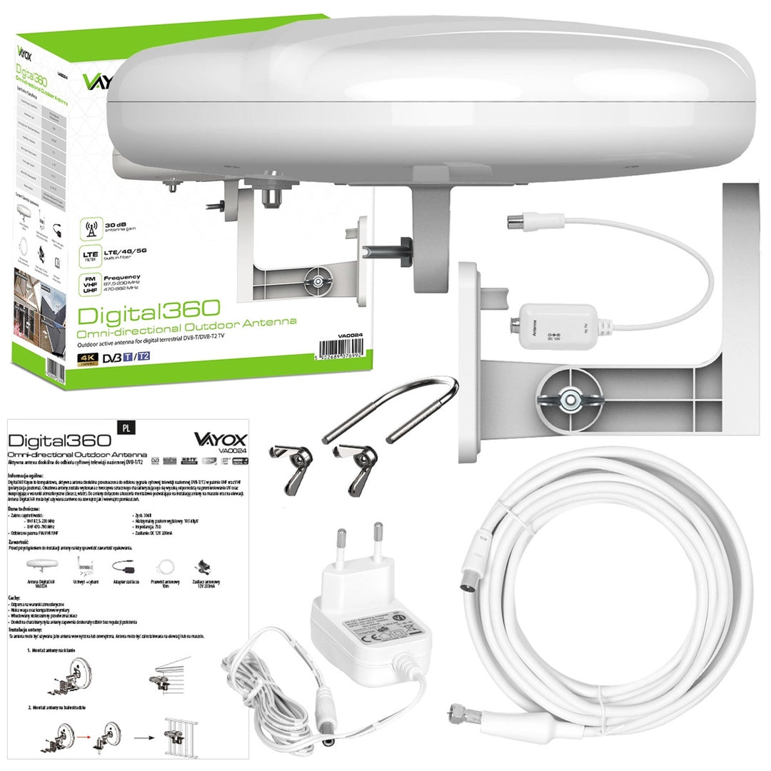 Antena exterioară Digital360 4G LTE FM VHF UHF VA0024 Vayox