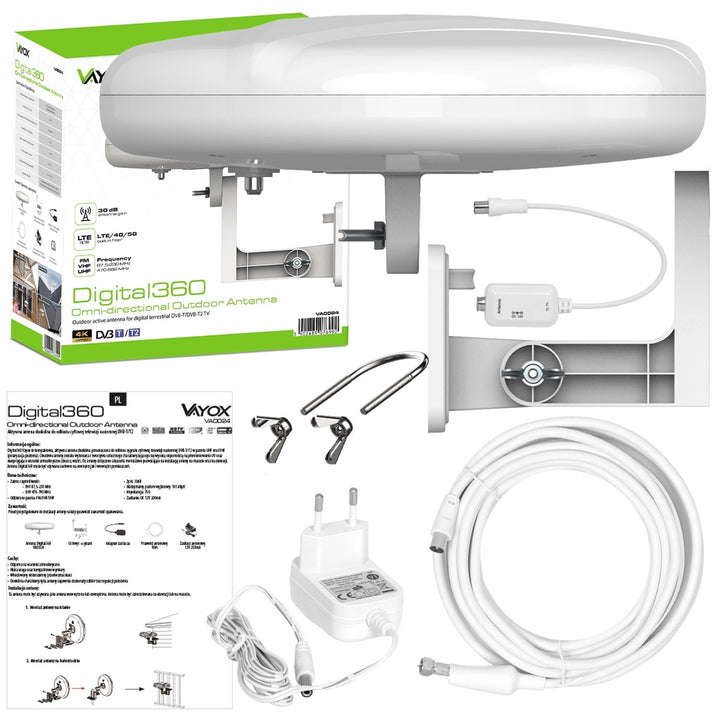 Antena exterioară Digital360 4G LTE FM VHF UHF VA0024 Vayox
