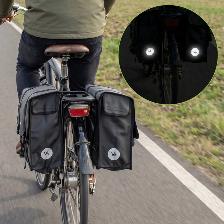 Geantă dublă de bicicletă din PVC pentru portbagaj, cu mâner, neagră, 40 L, VA0446, Vayox