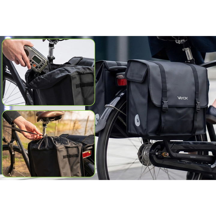 Geantă dublă de bicicletă din PVC pentru portbagaj, cu mâner, neagră, 40 L, VA0446, Vayox