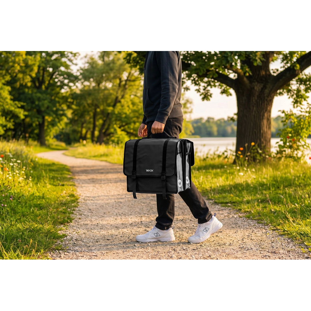 Geantă dublă de bicicletă din PVC pentru portbagaj, cu mâner, neagră, 40 L, VA0446, Vayox