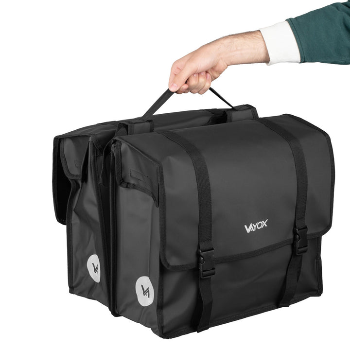 Geantă dublă de bicicletă din PVC pentru portbagaj, cu mâner, neagră, 40 L, VA0446, Vayox