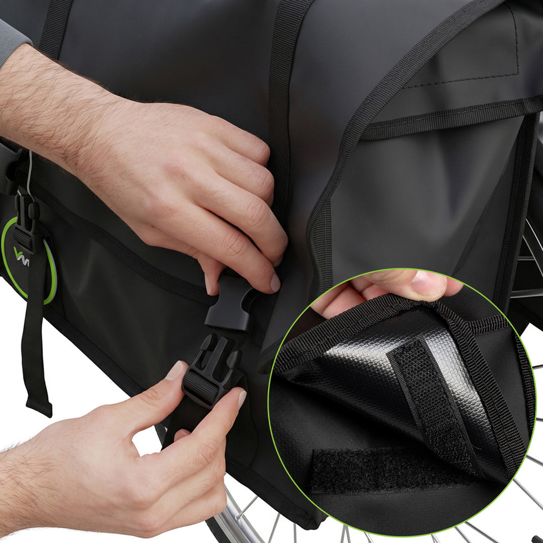 Geantă dublă de bicicletă din PVC pentru portbagaj, cu mâner, neagră, 40 L, VA0446, Vayox