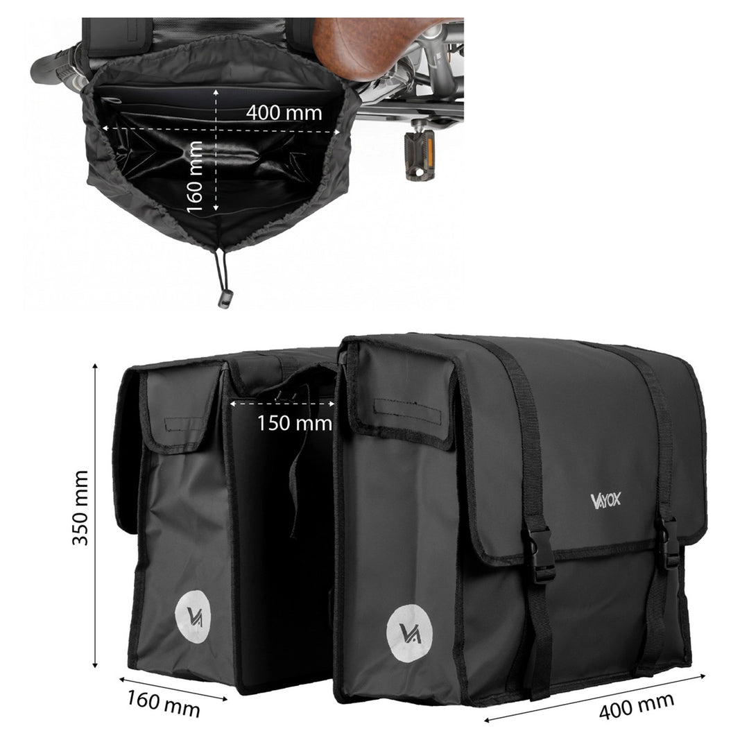 Geantă dublă de bicicletă din PVC pentru portbagaj, cu mâner, neagră, 40 L, VA0446, Vayox