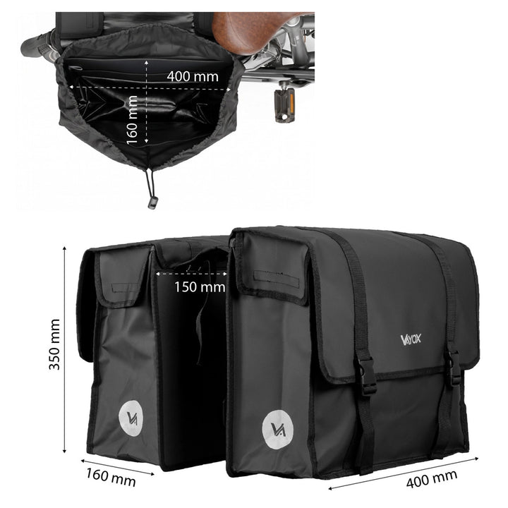 Geantă dublă de bicicletă din PVC pentru portbagaj, cu mâner, neagră, 40 L, VA0446, Vayox