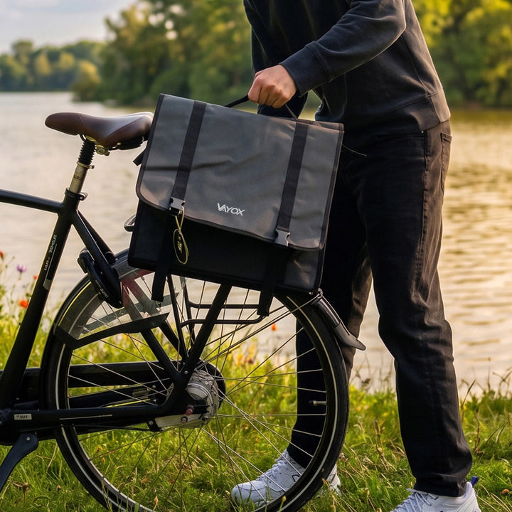 Geantă dublă de bicicletă din PVC pentru portbagaj, cu mâner, neagră, 40 L, VA0446, Vayox